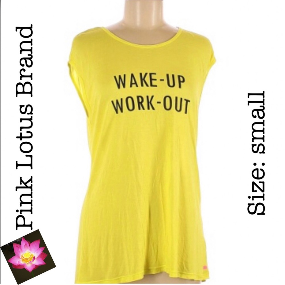 PINK LOTUS YELLOW “WAKE-UP WORK-OUT” SLEEVELESS MUSCLE SHIRT